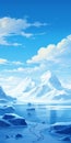 Simplistic Anime Aesthetic Frozen Lake And Ice Covered Mountains