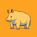 Simplistic Cartoon Rhino On Orange Background - Duckcore Design