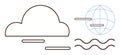 Simplistic Cloud, Globe, and Waves Representing Global Connectivity and Data Flow Royalty Free Stock Photo