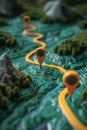 Simplistic 3D rendered GPS location markers checking point pins