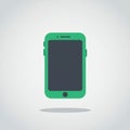 A simplistic digital illustration of a smartphone featuring a green case and black scre Royalty Free Stock Photo