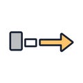 Simplistic icon featuring a yellow arrow pointing to the right. To the left of the arrow Royalty Free Stock Photo