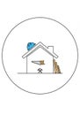 Simplistic illustration of a house under construction. The house features a basic outlin Royalty Free Stock Photo