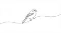 A simplistic line drawing depicts a bird perched on a curved line, suggesting a branch Royalty Free Stock Photo