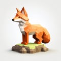 Simplistic Low Poly Fox Standing On Rock - Fine Detailed Design