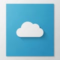 Minimalist design featuring a white cloud icon centered on a blue square Royalty Free Stock Photo