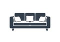 A simplistic, monochromatic silhouette of a modern sofa featuring three back cushions and three Royalty Free Stock Photo