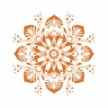 Simplistic Orange Floral Woodblock Print Inspired By Mayan Art And Architecture