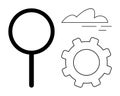 Minimalist Design with Magnifying Glass, Gear, and Cloud Elements for Modern Concepts Royalty Free Stock Photo