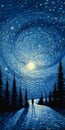 Simplistic Vector Art: The Starry Night Through A Forest Of Trees