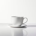 Simplistic White Tea Cup With Saucer On White Table - 3d Rendering Royalty Free Stock Photo