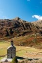 Simplon pass, alpine landscape of a mountain pass with church an Royalty Free Stock Photo