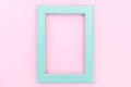 Simply design with empty blue frame isolated on pink pastel colorful background