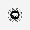 Emblem Line Art Walking Bear Hunter Logo Vector Design Illustration, Grizzly Bear, Polar Bear, Black Bear Royalty Free Stock Photo