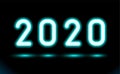 Simply of glowing neon numbers 2020. New Year illumination for Design on black, dark background. Fluorescent object, Technology