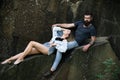 Simply in love. Couple in love on summer vacation. woman and bearded man on natural landscape. Sensual couple on Royalty Free Stock Photo