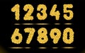 Simply Numbers set of golden texture crumbs on black, dark background. Object, gold dust scattering, vector illustration textures