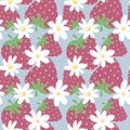 Simply seamless fruit pattern with strawberry and flowers for fabrics and textiles