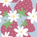 Simply seamless fruit pattern with strawberry and flowers for fabrics and textiles