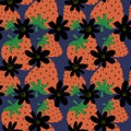 Simply seamless fruit pattern with strawberry and flowers for fabrics and textiles