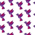 Simply seamless pattern with colorful birds on the white background