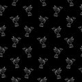 Simply seamless pattern with white line birds on the black background