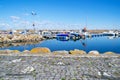 Simrishamn, Sweden - May 13, 2019: Boats at the marina on sunny day with reflectiom on water Royalty Free Stock Photo