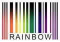 Simulate barcode words-rainbow, gradient turning into black, isolated on white
