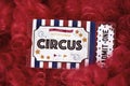 Circus admission ticket and clown red wig