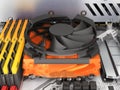 Simulation of CPU overheating view of the processor cooling system 3d render