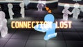 Simulation or metaverse avatar of a user gets connection lost message - industrial 3D illustration
