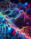 A simulation of nanoscale particles forming a new material visualized on a digital interface