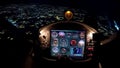 Simulator of night flight above city, training equipment for beginner pilots Royalty Free Stock Photo