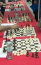 Simultaneous chess competition on the city square Royalty Free Stock Photo