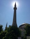 Sin behind a minaret of Santa Sofia Mosque Royalty Free Stock Photo