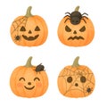 Pumpkins with Spiders and Webs â Halloween Character Clipart Royalty Free Stock Photo