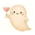 Cute Ghost Holding Pink Cocktail â Halloween Party Illustration Royalty Free Stock Photo