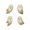 Set of Cute Beige Ghosts â Halloween Spirit Illustration Pack Royalty Free Stock Photo
