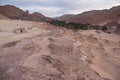 Sinai desert with sand and sun under blue sky in december Royalty Free Stock Photo