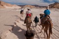 Sinai desert with sand and sun under blue sky in december with p