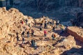 Sinai Peninsula, Egypt, May 9, 2019: Pilgrims descend from Mount Moses at sunrise