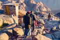 Sinai Peninsula, Egypt, May 9, 2019: Pilgrims descend from Mount Moses at sunrise