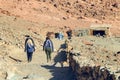 Sinai Peninsula, Egypt, May 9, 2019: Pilgrims descend from Mount Moses at sunrise