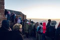 Sinai Peninsula, Egypt, May 9, 2019: Pilgrims meet the dawn on the Moses Mountain, Sinai Peninsula, Egypt