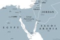 Sinai Peninsula region, a continental land bridge, gray political map