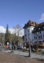 Sinaia RO, december 27th: Downtown plaza and Cerbul Hotel from Sinaia resort in Romania