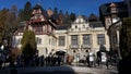 Sinaia, Romania - December 31, 2022: People going near Peles castle Sinaia in winter season, Transylvania, Romania Royalty Free Stock Photo