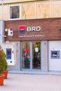 Sinaia, Romania - March 09, 2019: `BRD` - Group Societe Generale - romanian bank branch entrance and ATM situated in Sinaia, Prah