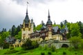 Sinaia, Romania, May 15, 2019: Panorama of the Peles Castle, a Neo-Renaissance castle in the Carpathian Mountains Royalty Free Stock Photo