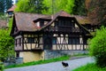 Sinaia, Romania, May 15, 2019: Panorama of the Peles Castle, a Neo-Renaissance castle in the Carpathian Mountains Royalty Free Stock Photo